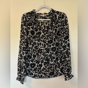 Boden Floral Sheer Ruffled Tie-Neck Blouse Medium